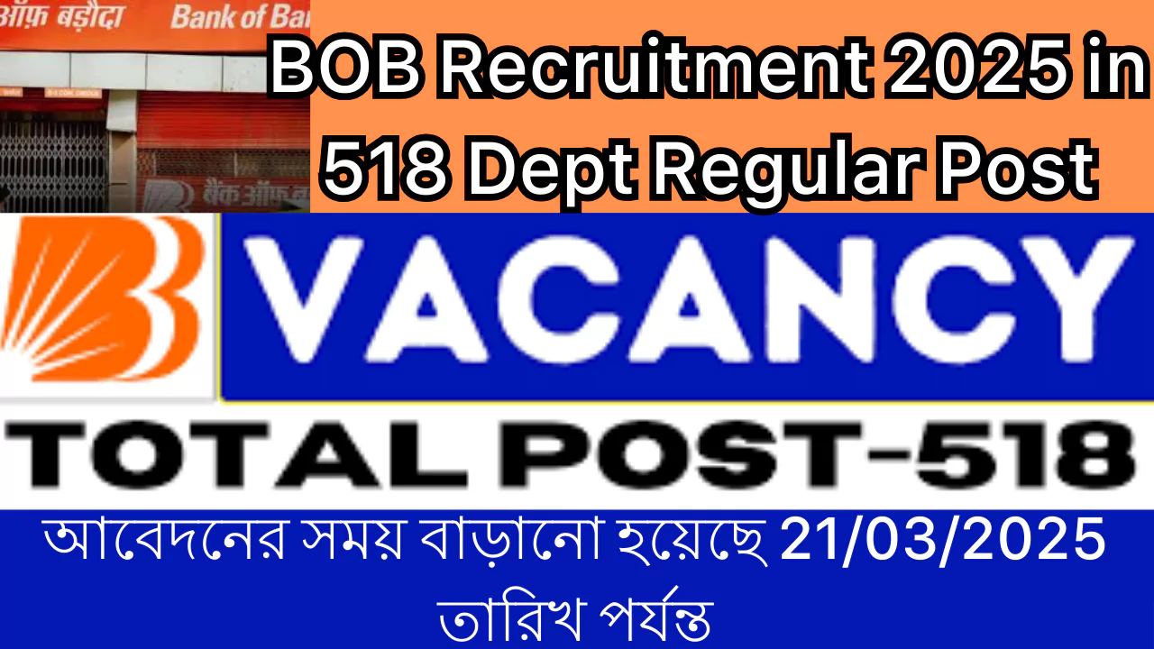 BOB Recruitment 2025 in 518 Dept Regular Post